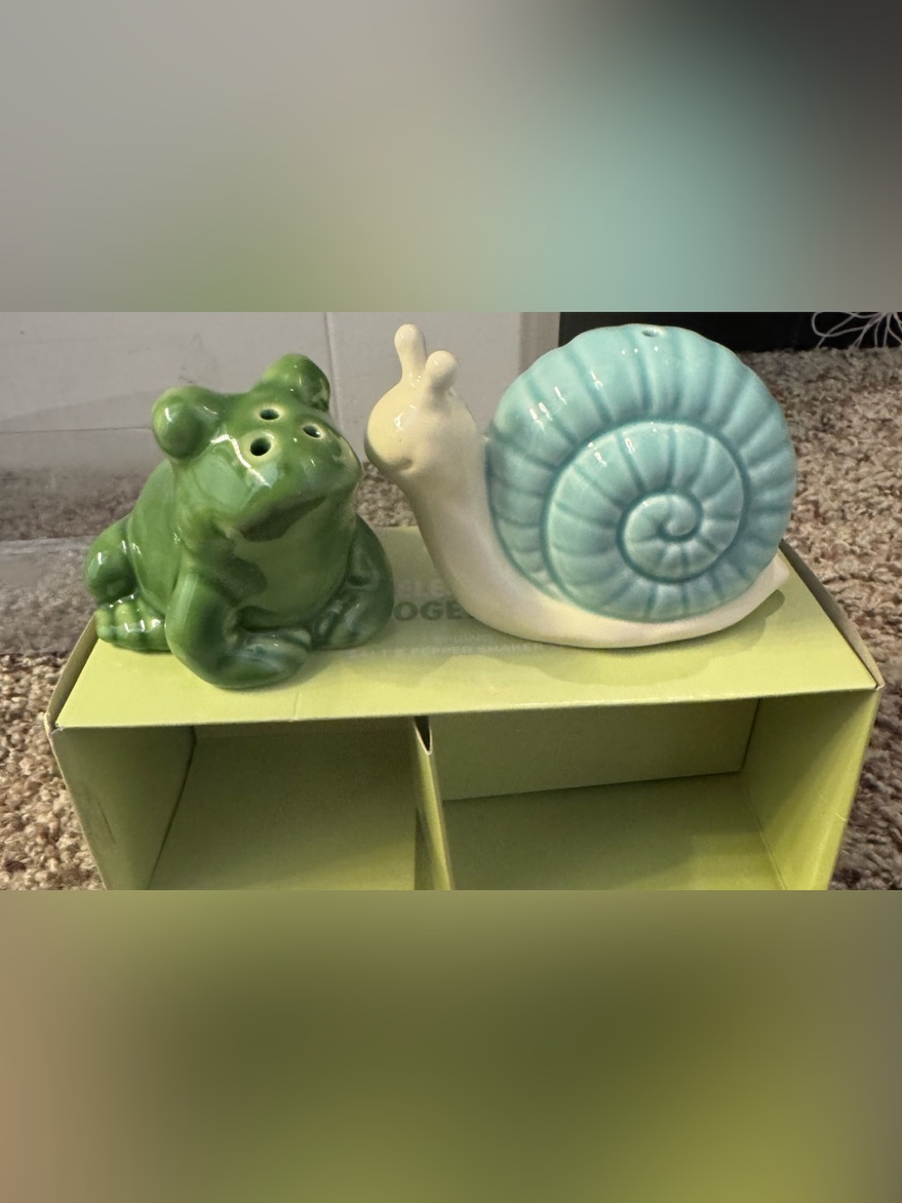 Ceramic Green Frog & Blue Snail Salt and Pepper Shaker Set